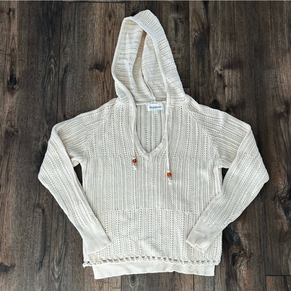 Heartloom Open Hooded Crochet pullover Sweater Boho Ivory Size Large - Picture 11 of 11